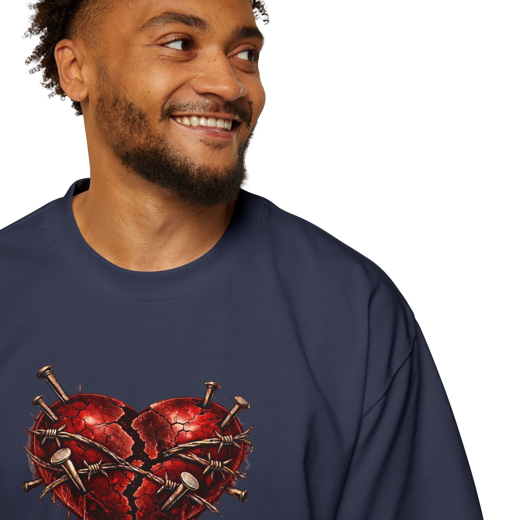 Oversized Discipline Over Emotions (Back) Graphic Tee (Red Heart) Printify
