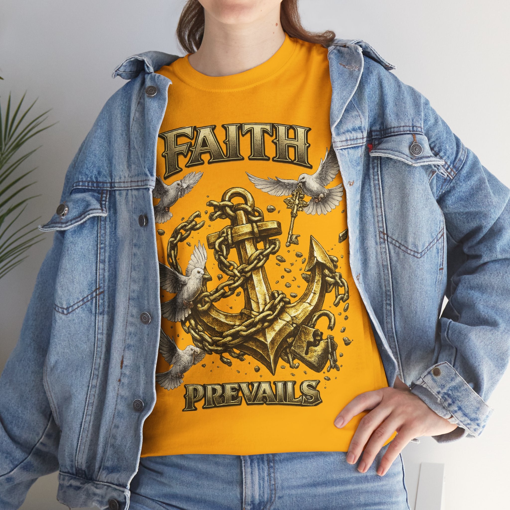 Adult Faith Prevails Anchor T-Shirt (Gold Anchor) Printify