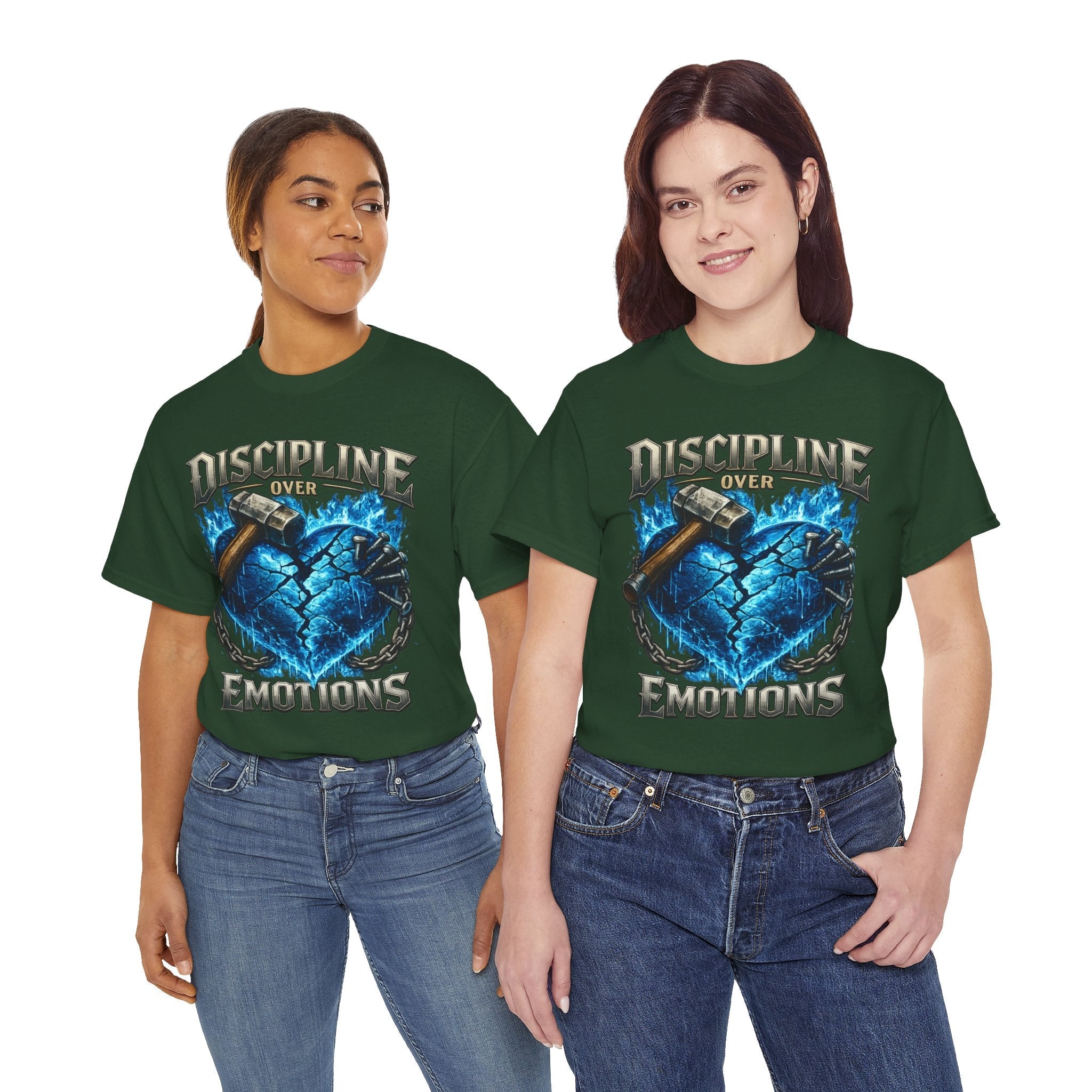 Discipline Over Emotions Graphic T-Shirt (Blue Heart) Printify