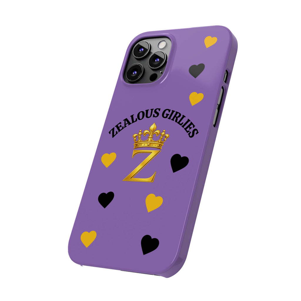 Zealous Girlies 'Z' Crown Slim Phone Case — Purple & Gold Heart Design Printify