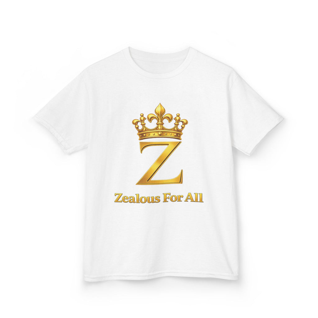 First Kids Zealous For All T-Shirt Drop 01 — Gold Logo Kids Tee Printify