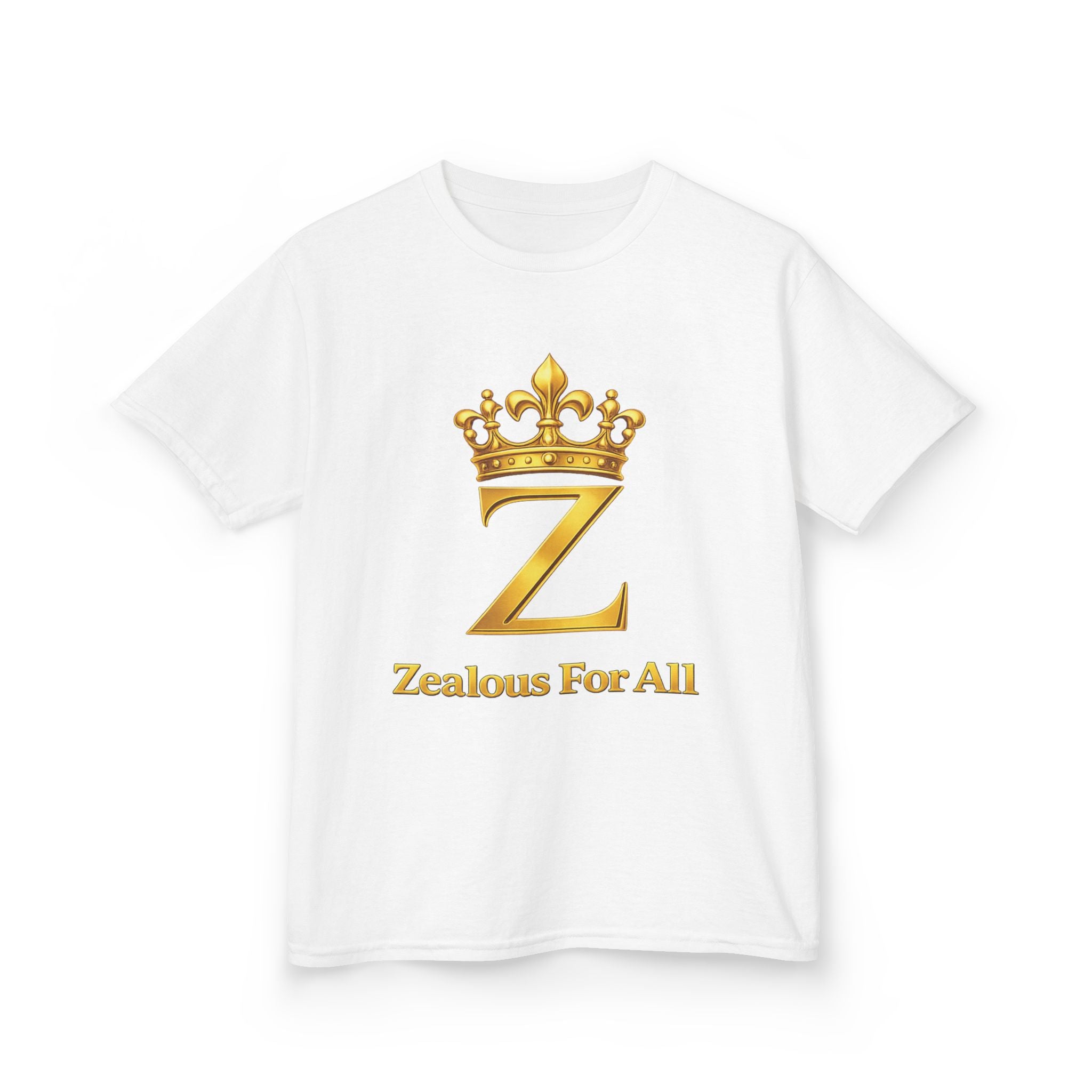 First Kids Zealous For All T-Shirt Drop 01 — Gold Logo Kids Tee Printify