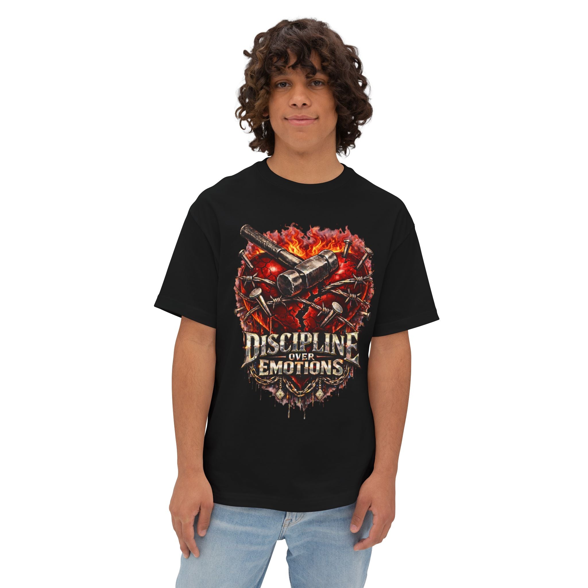 Adult *Oversized* Discipline Over Emotions Graphic Tee (Red Heart) - Zealous For All