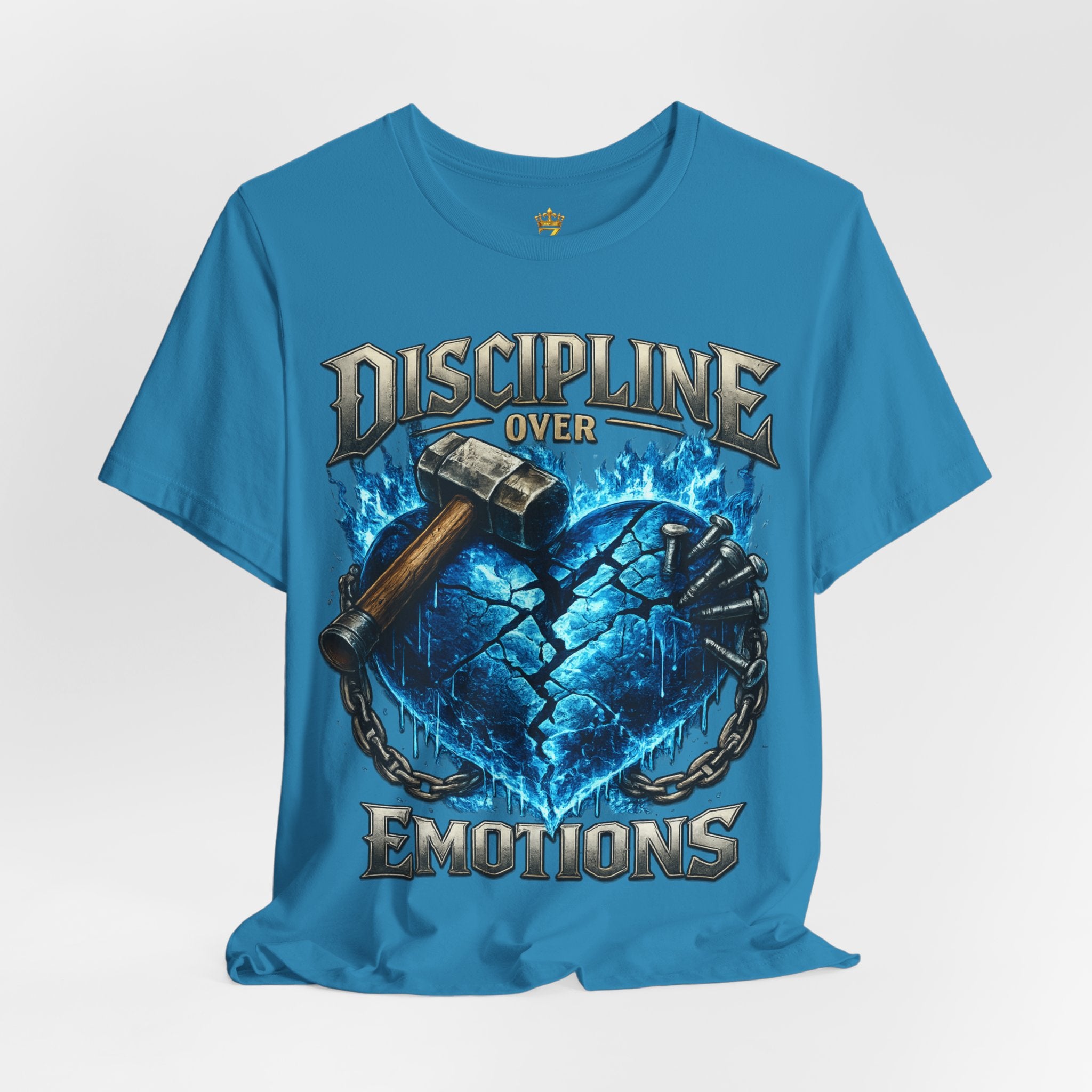 Discipline Over Emotions Premium Graphic T-Shirt (Blue Heart) Printify