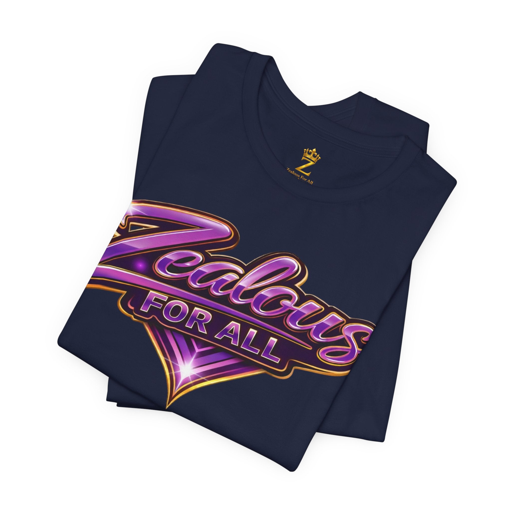 CUSTOM Zealous For All Graphic T-Shirt (Purple & Gold Trim Logo)