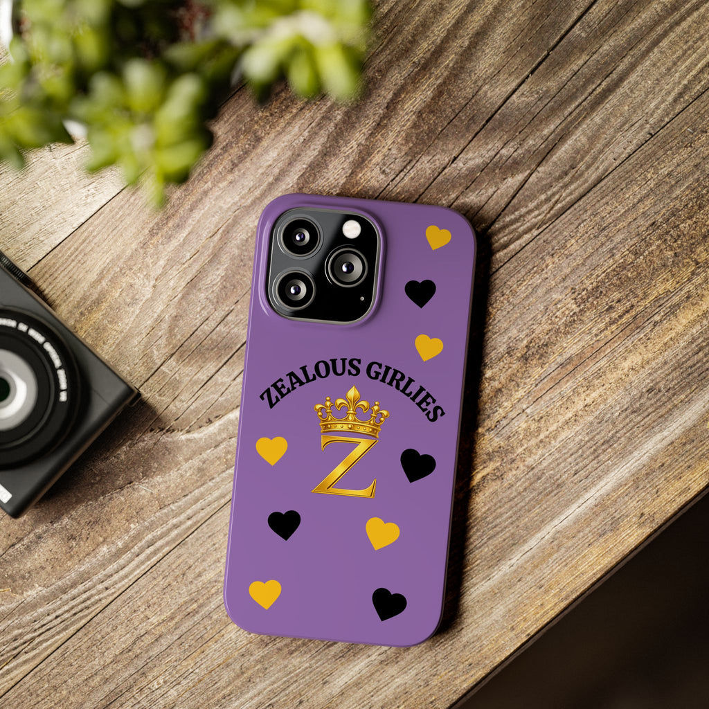 Zealous Girlies 'Z' Crown Slim Phone Case — Purple & Gold Heart Design Printify