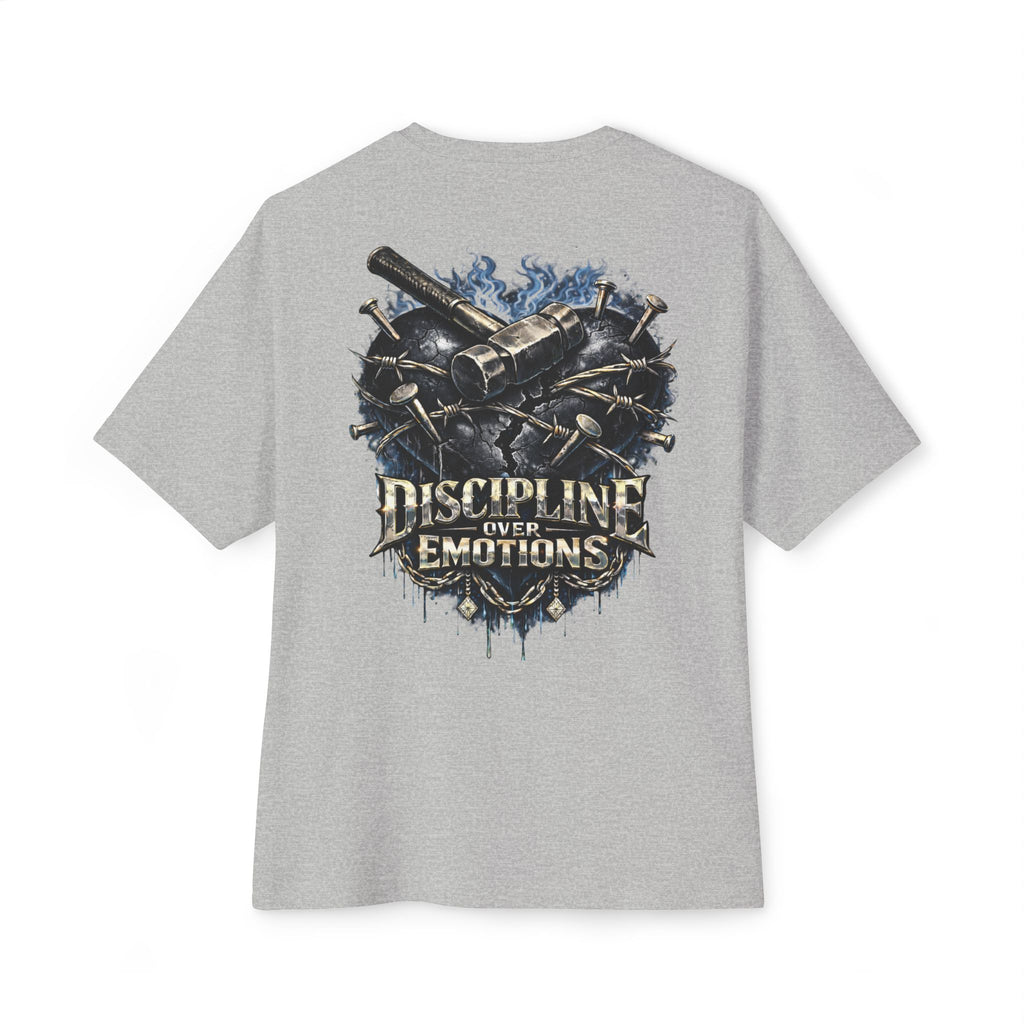 Adult *Oversized* Discipline Over Emotions (Back) Graphic Tee (Black Heart) Printify