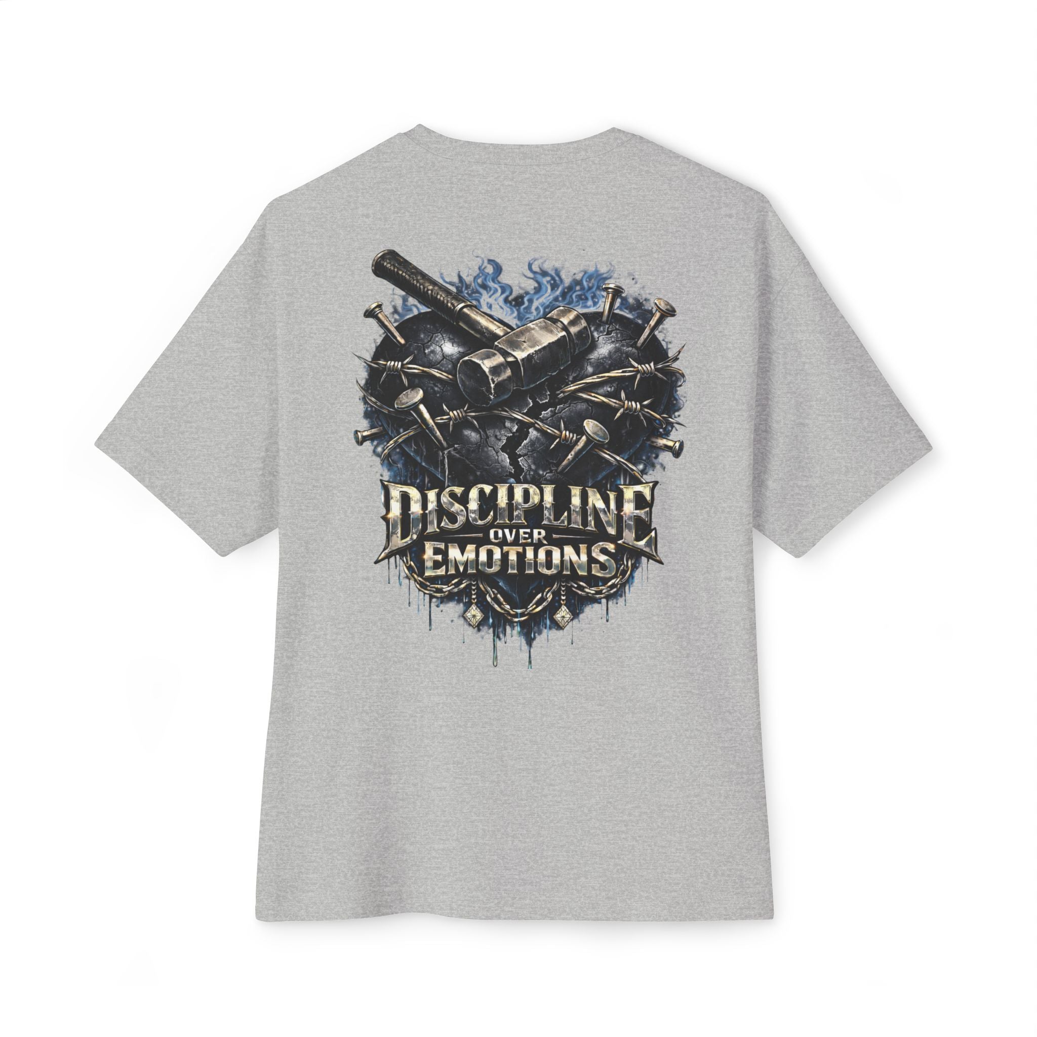 Adult *Oversized* Discipline Over Emotions (Back) Graphic Tee (Black Heart) Printify