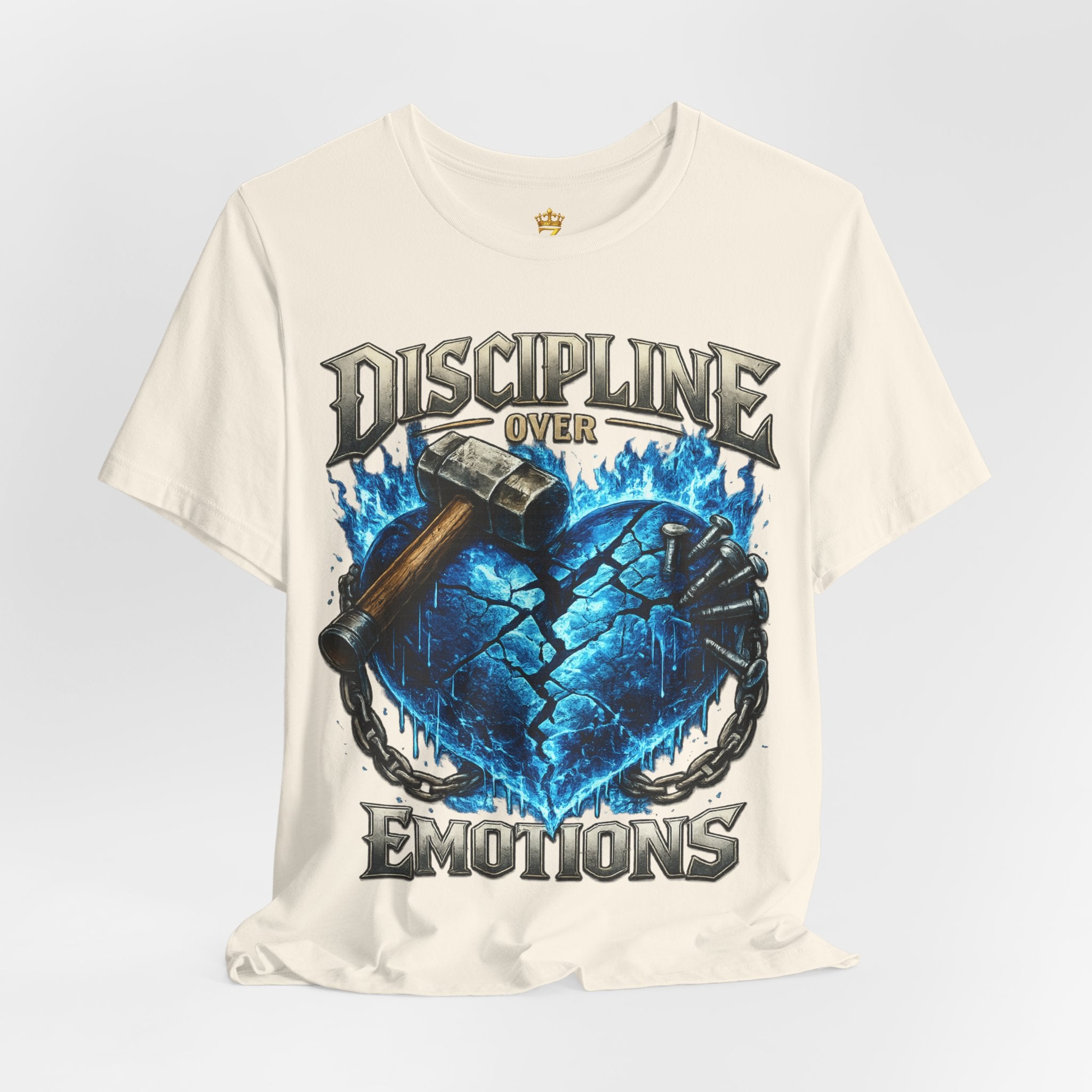 Discipline Over Emotions Premium Graphic T-Shirt (Blue Heart) Printify