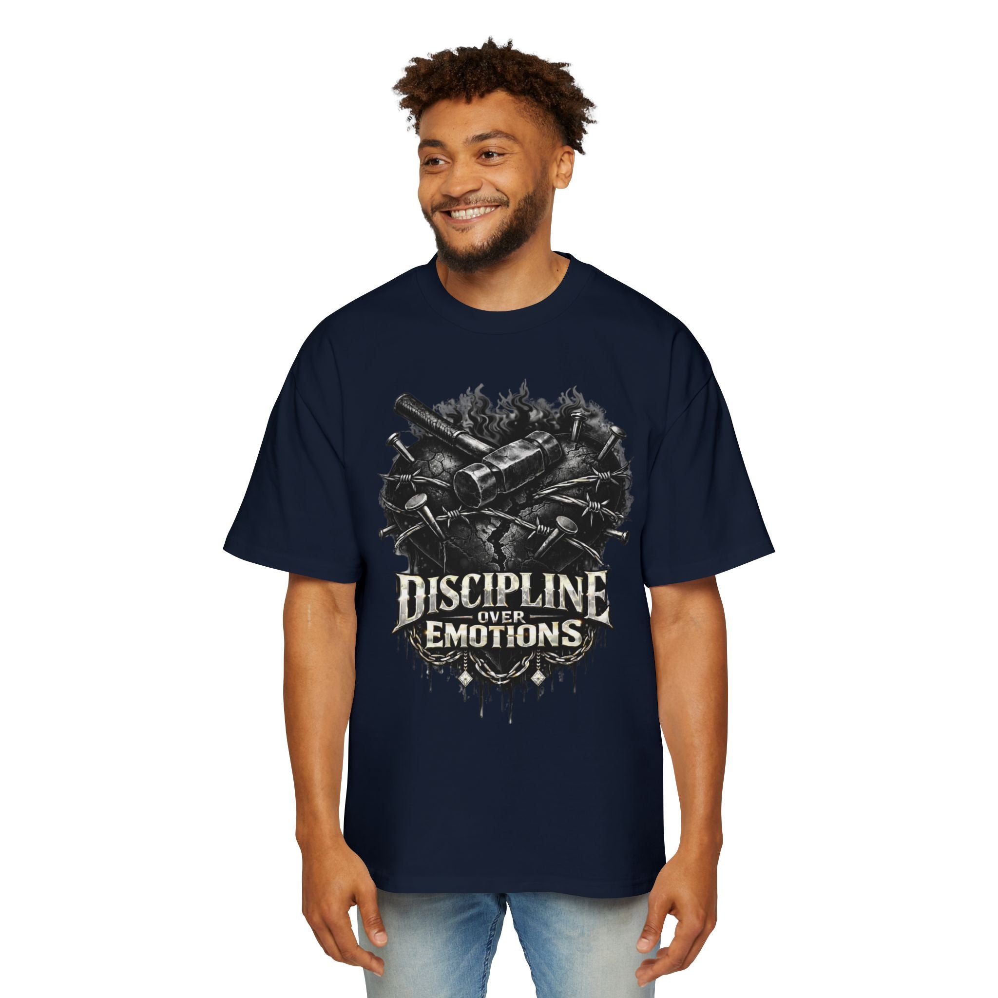 Oversized Discipline Over Emotions Graphic Tee (Black Heart) Printify