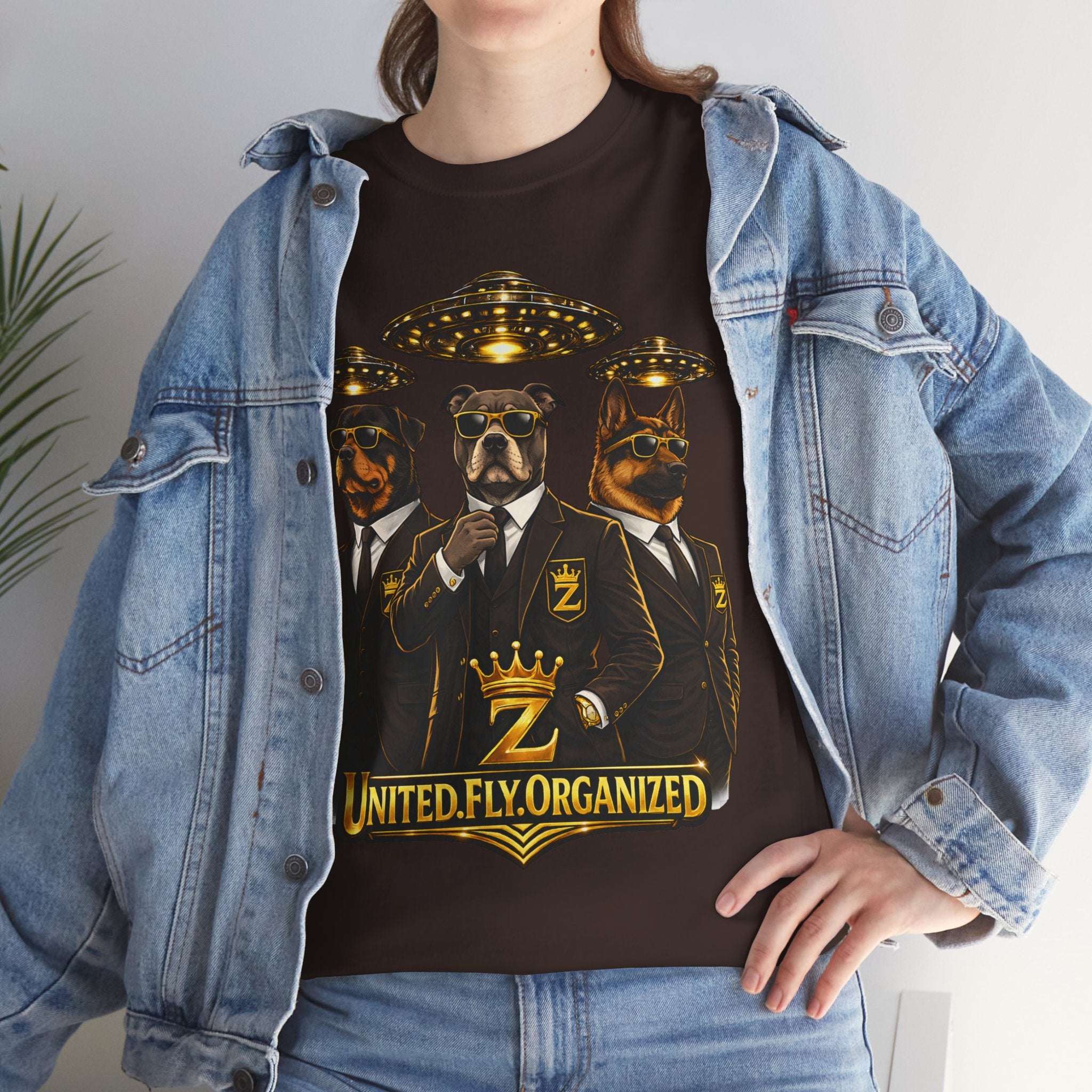 Adult "United. Fly. Organized." Graphic Tee (Gold) Printify