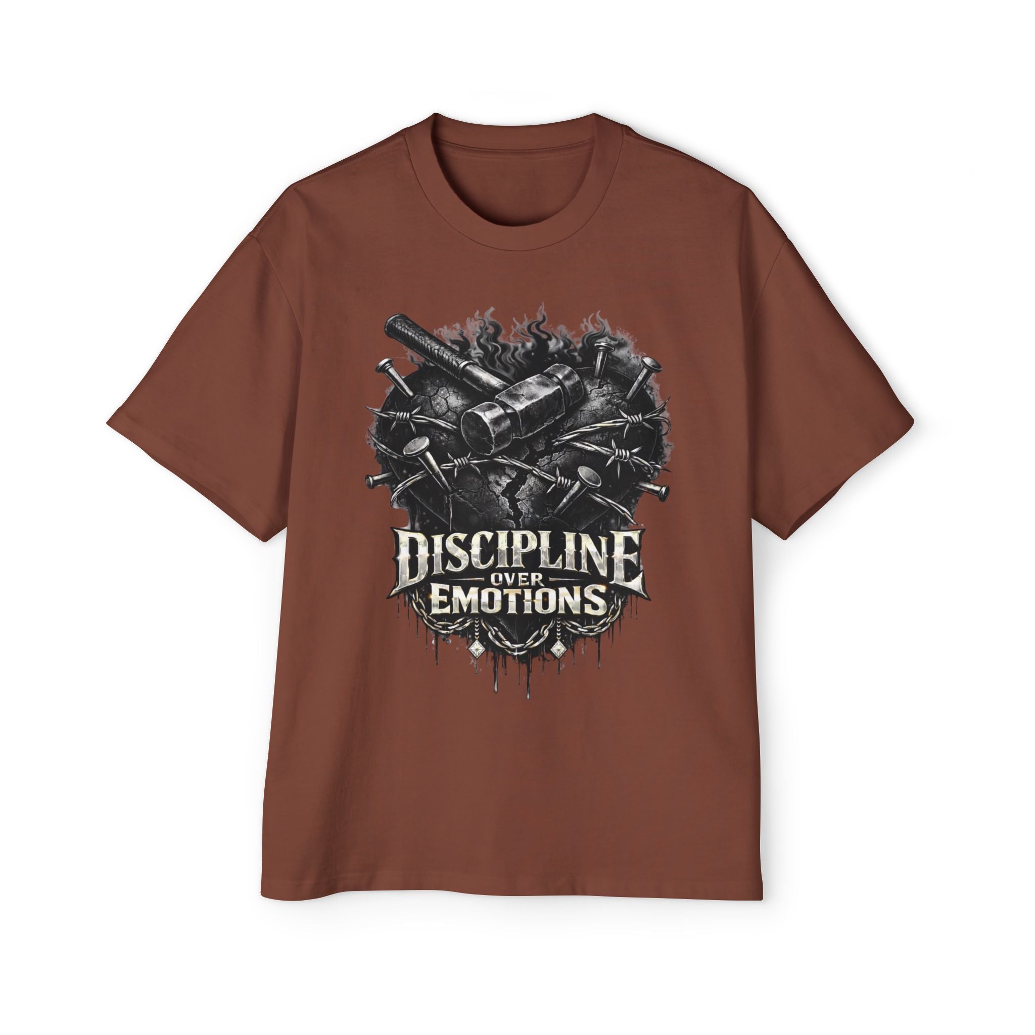Oversized Discipline Over Emotions Graphic Tee (Black Heart) Printify