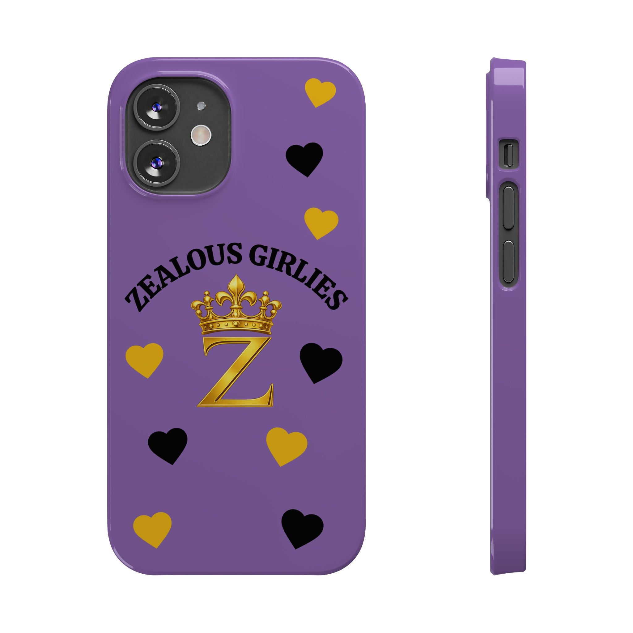 Zealous Girlies 'Z' Crown Slim Phone Case — Purple & Gold Heart Design Printify