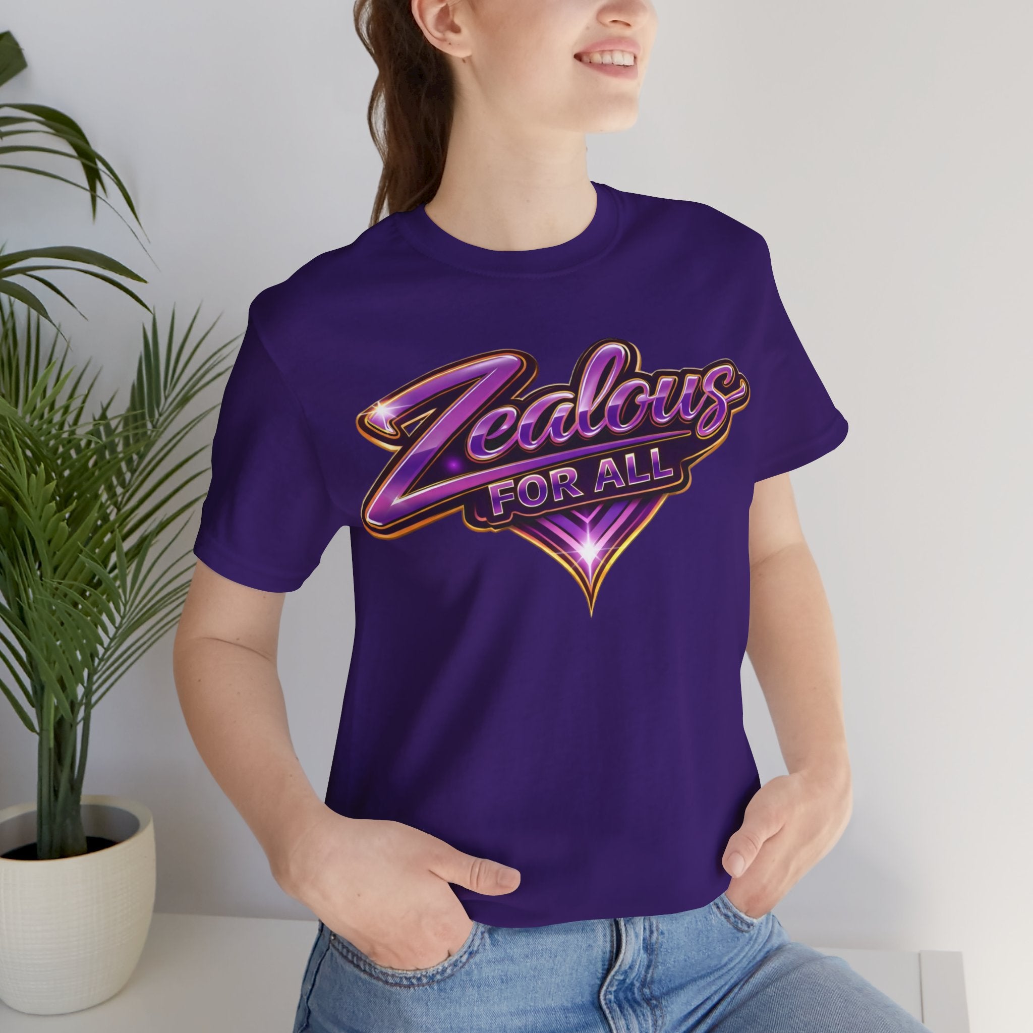 CUSTOM Zealous For All Graphic T-Shirt (Purple & Gold Trim Logo)