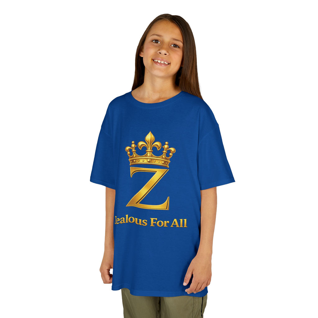 First Kids Zealous For All T-Shirt Drop 01 — Gold Logo Kids Tee Printify