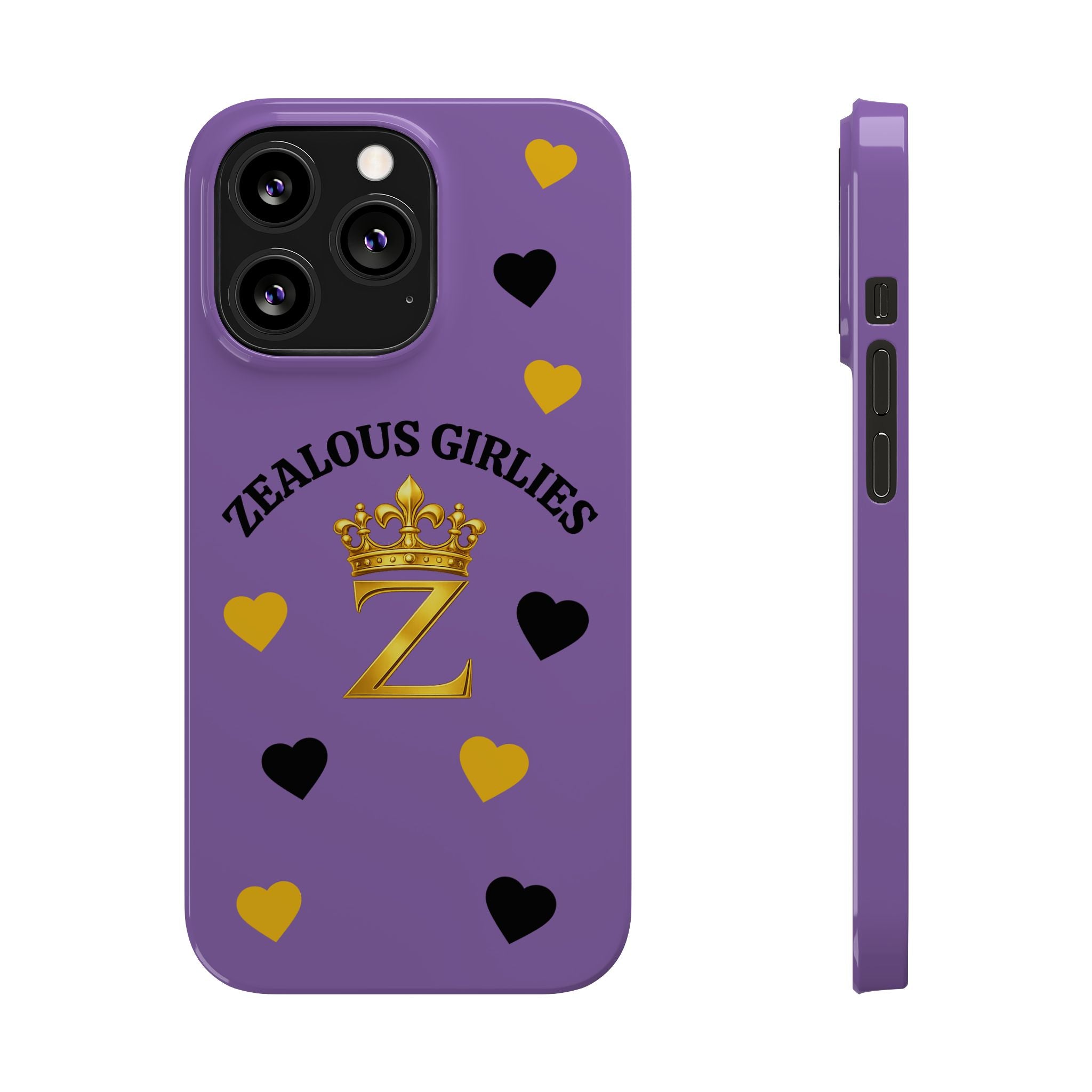 Zealous Girlies 'Z' Crown Slim Phone Case — Purple & Gold Heart Design Printify