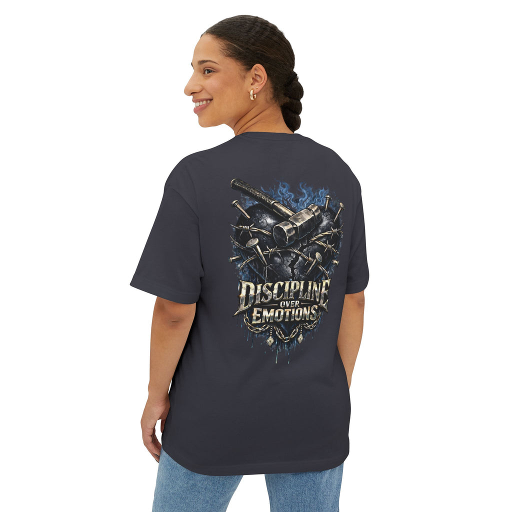 Adult *Oversized* Discipline Over Emotions (Back) Graphic Tee (Black Heart) Printify