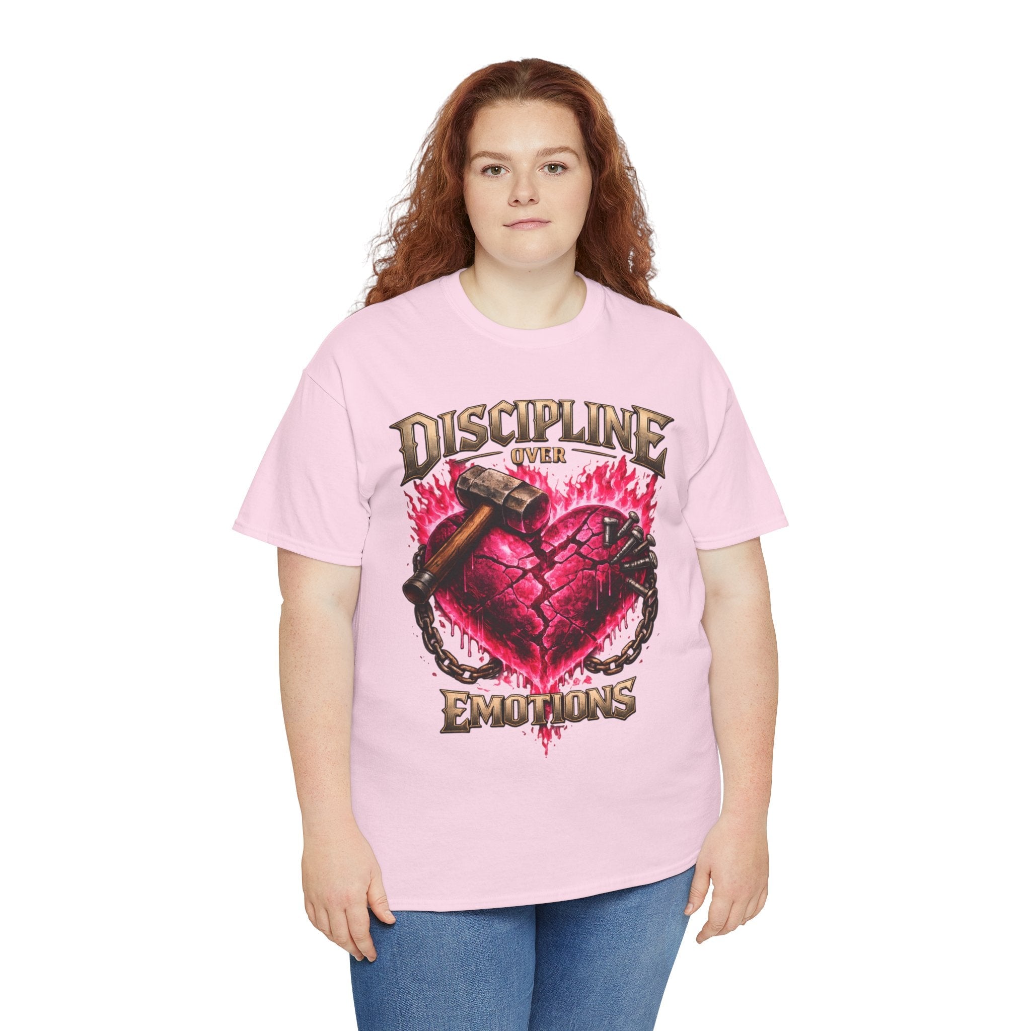 Adult Discipline Over Emotions Graphic T-Shirt (Hot Pink Heart)
