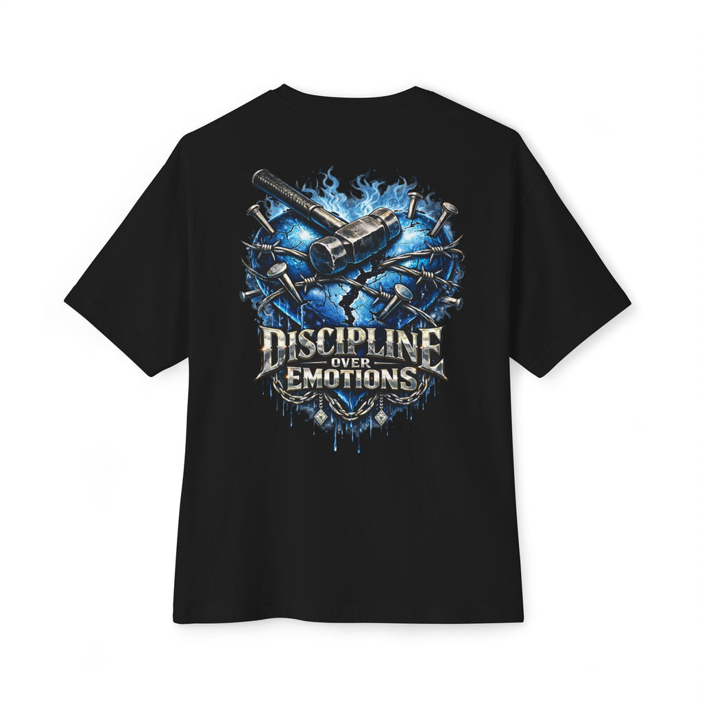 Adult *Oversized* Discipline Over Emotions (Back) Graphic Tee (Blue Heart) Printify