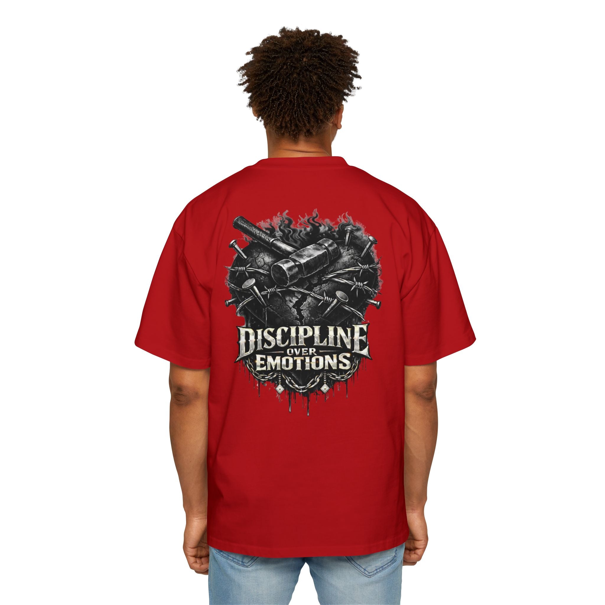 Oversized Discipline Over Emotions (Back) Graphic Tee (Black Heart) Printify