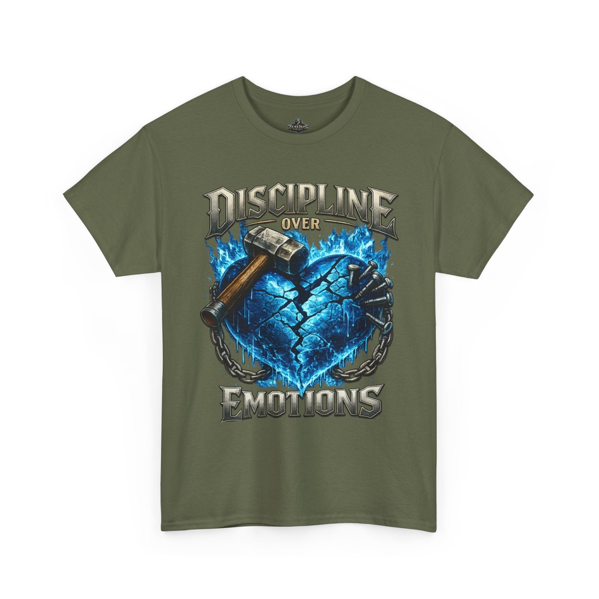 Discipline Over Emotions Graphic T-Shirt (Blue Heart) Printify