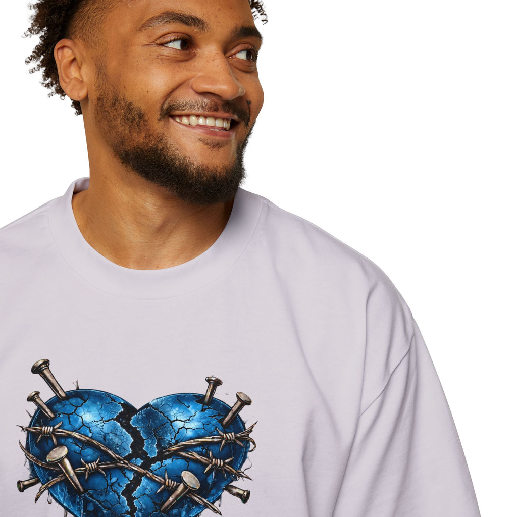 Oversized Discipline Over Emotions (Back) Graphic Tee (Blue Heart) Printify