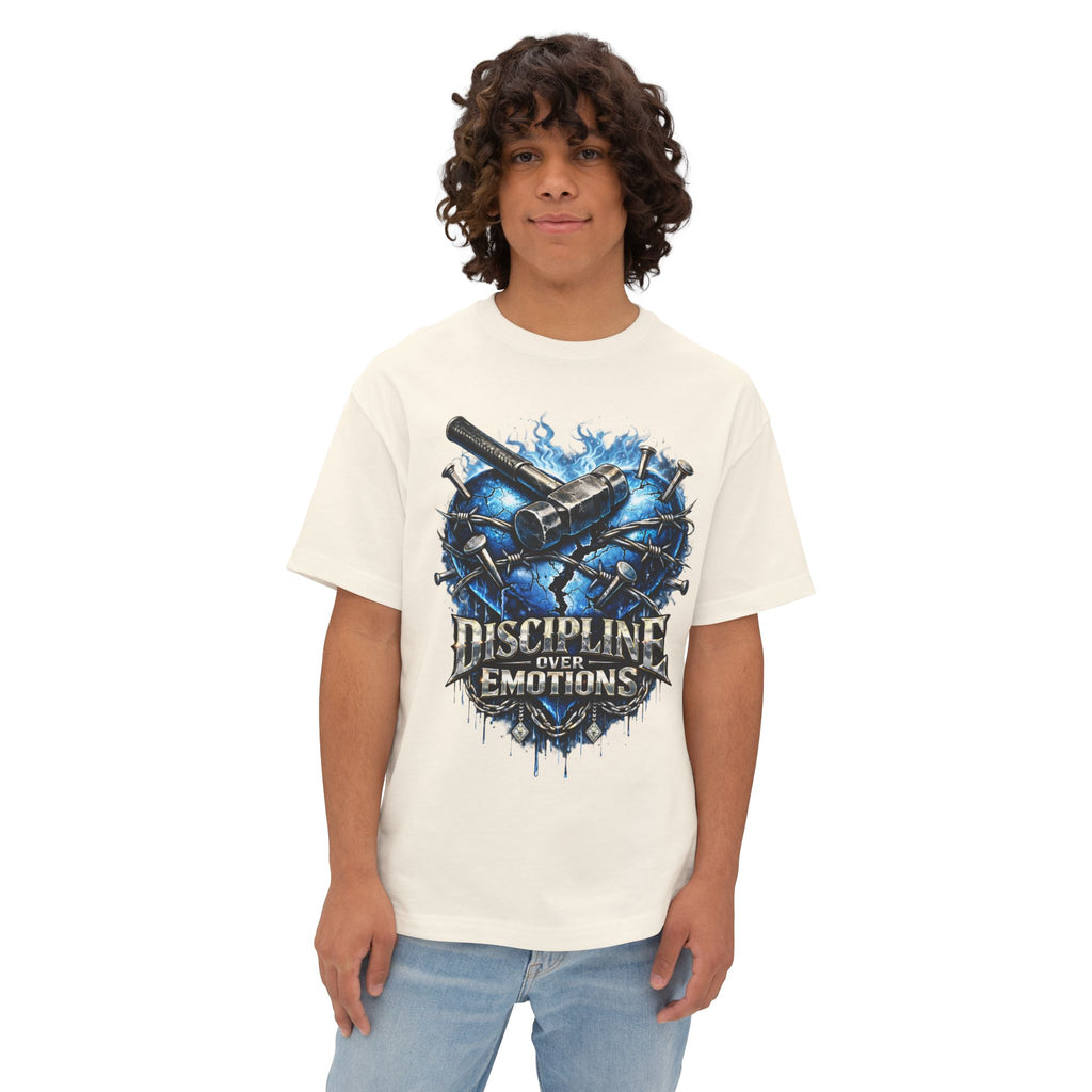 Adult *Oversized* Discipline Over Emotions Graphic T-Shirt (Blue Heart) - Zealous For All