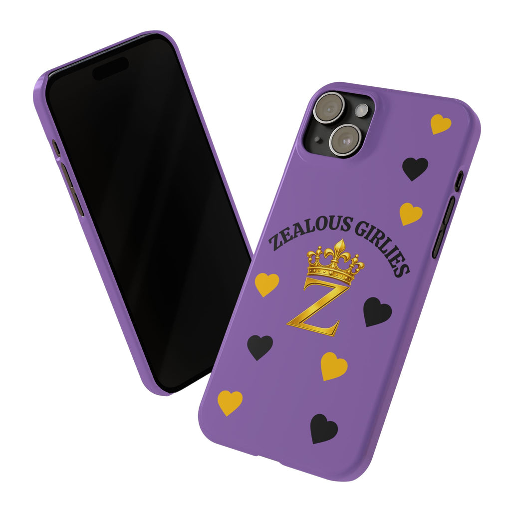Zealous Girlies 'Z' Crown Slim Phone Case — Purple & Gold Heart Design Printify