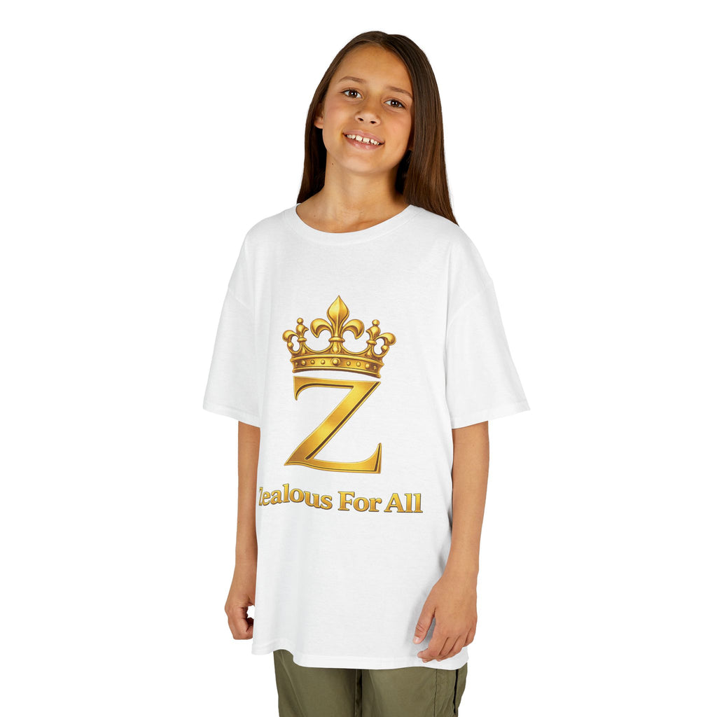First Kids Zealous For All T-Shirt Drop 01 — Gold Logo Kids Tee Printify