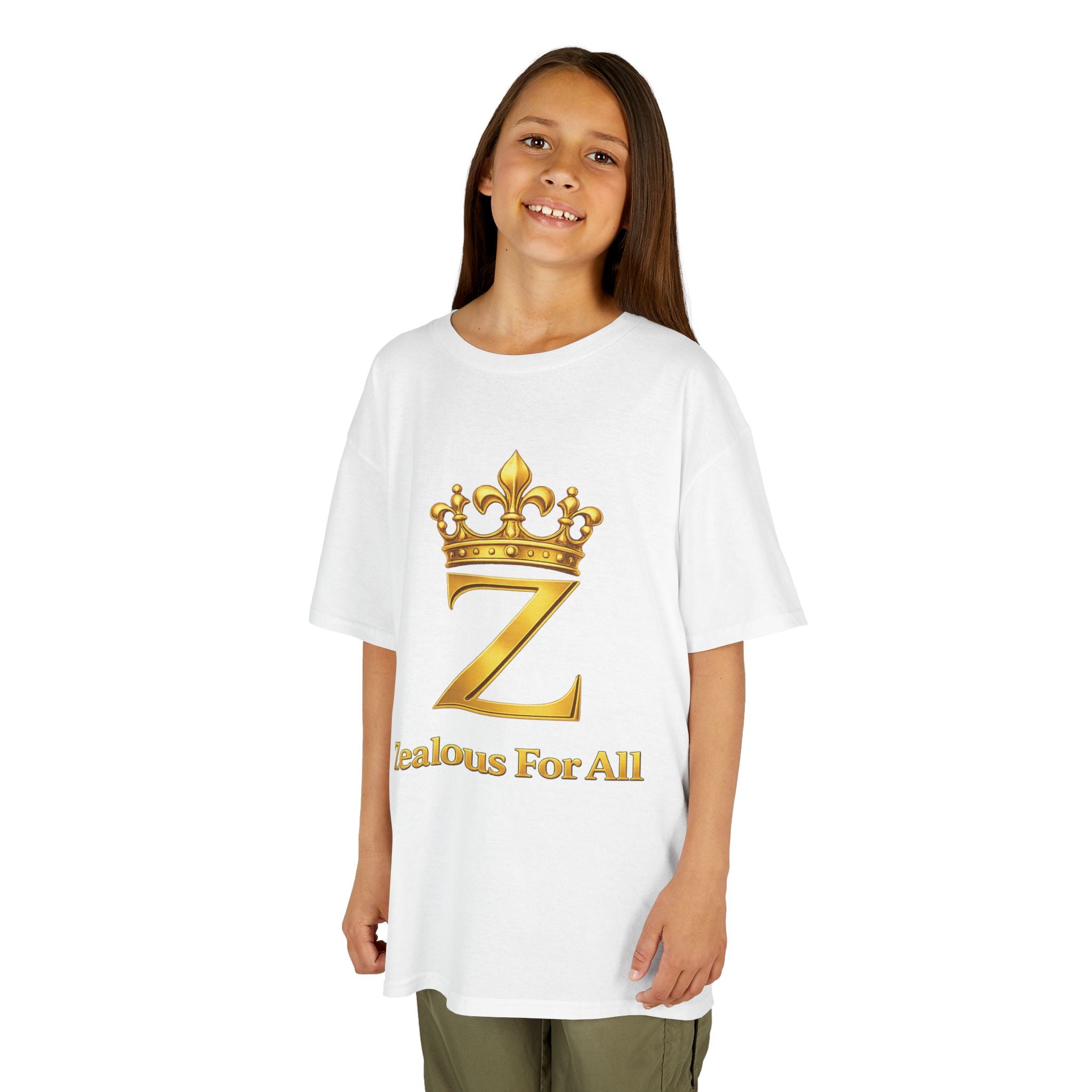 First Kids Zealous For All T-Shirt Drop 01 — Gold Logo Kids Tee Printify