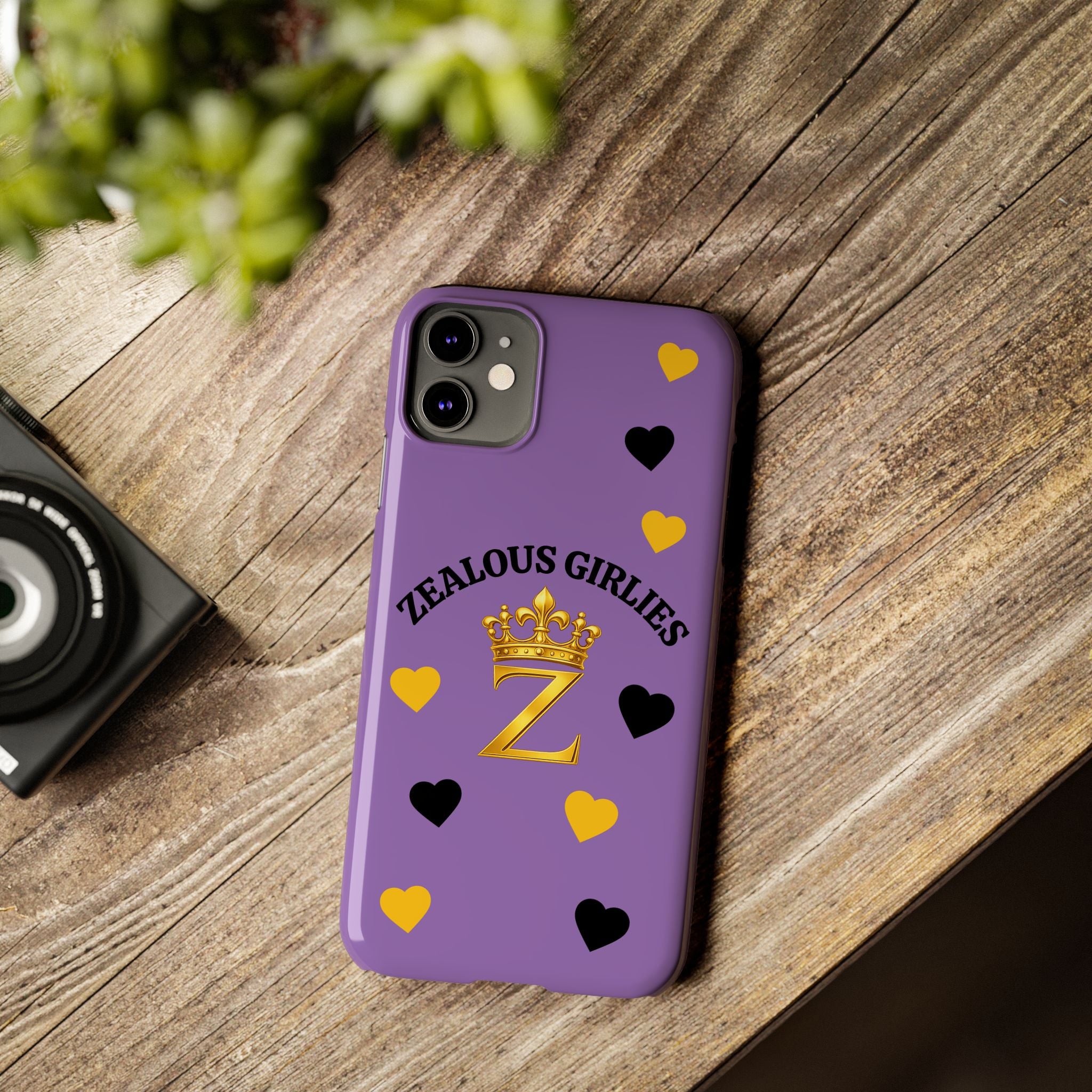 Zealous Girlies 'Z' Crown Slim Phone Case — Purple & Gold Heart Design Printify