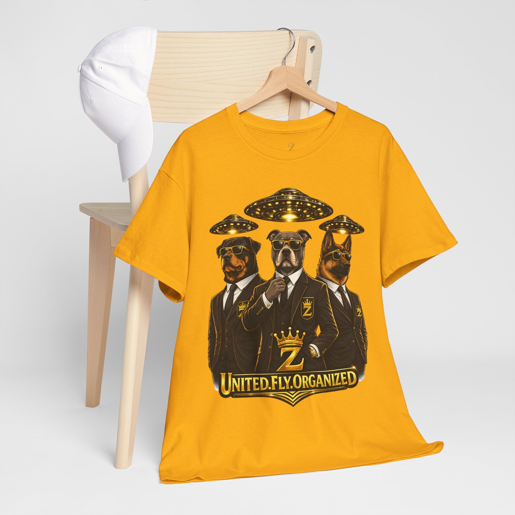Adult "United. Fly. Organized." Graphic Tee (Gold) Printify