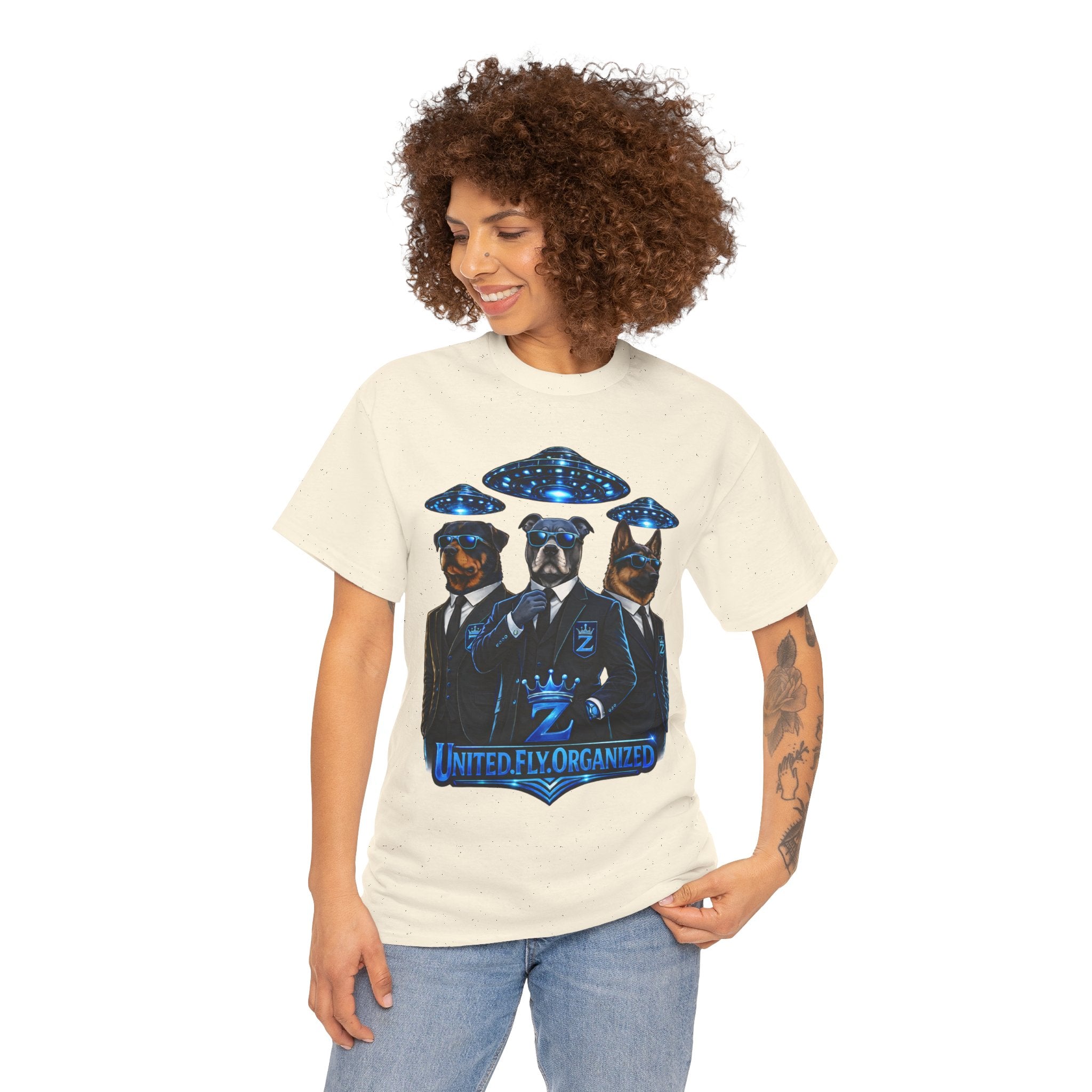 Adult "United. Fly. Organized." Graphic Tee (Blue) Printify