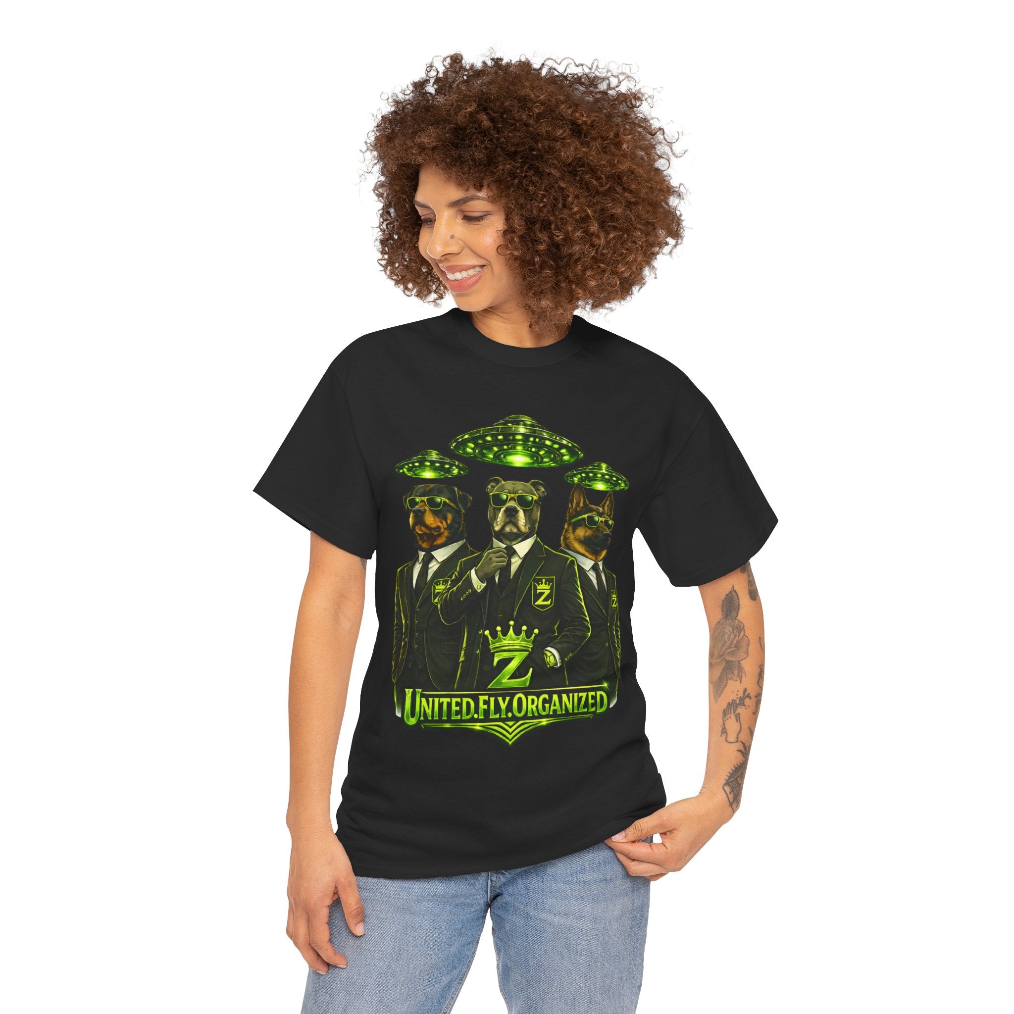 Adult "United. Fly. Organized." Graphic Tee (Lime Green) Printify