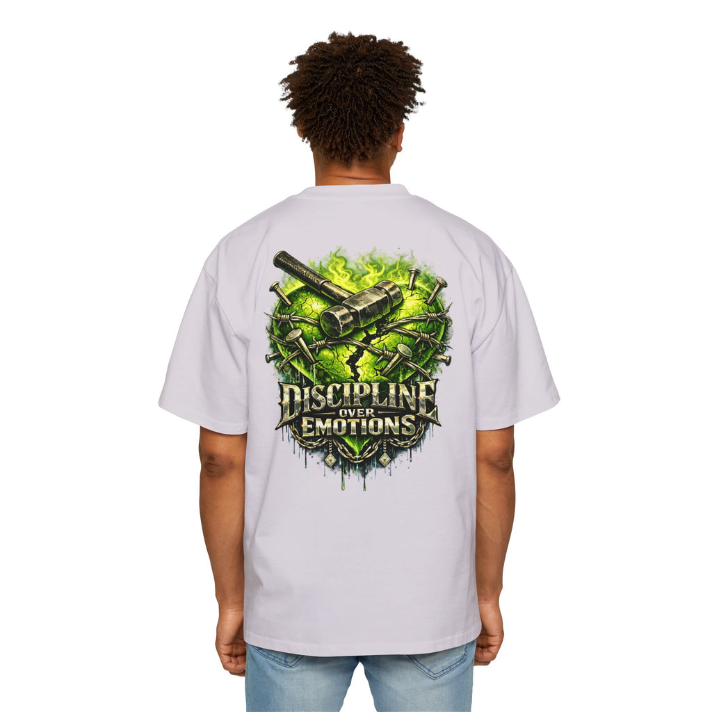 Adult *Oversized* Discipline Over Emotions (Back) Graphic Tee (Lime Green Heart) Printify
