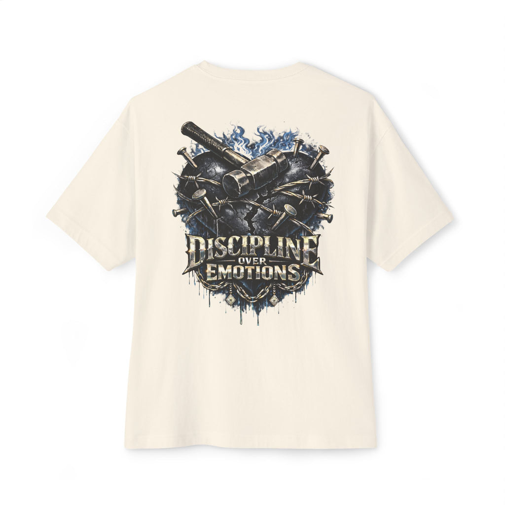 Adult *Oversized* Discipline Over Emotions (Back) Graphic Tee (Black Heart) Printify