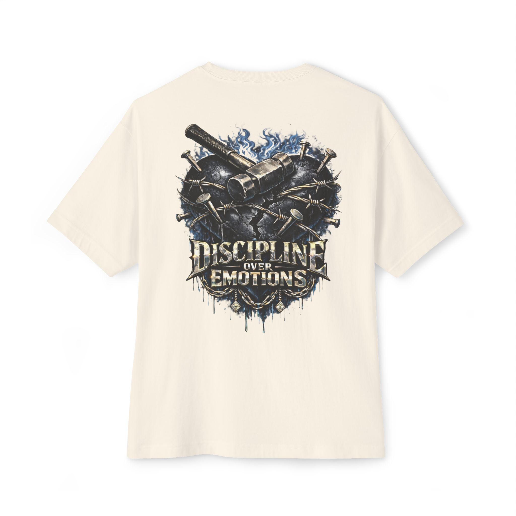 Adult *Oversized* Discipline Over Emotions (Back) Graphic Tee (Black Heart) Printify