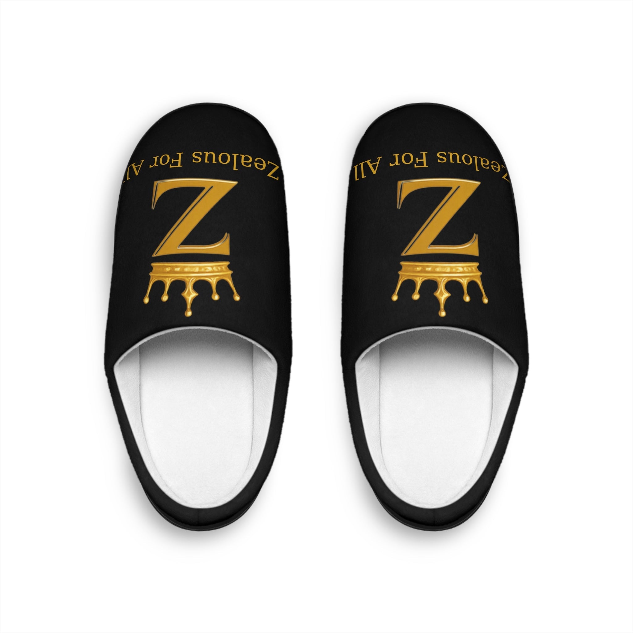Z Crown Men's Indoor Slippers — Black & Gold Cozy House Slides Printify
