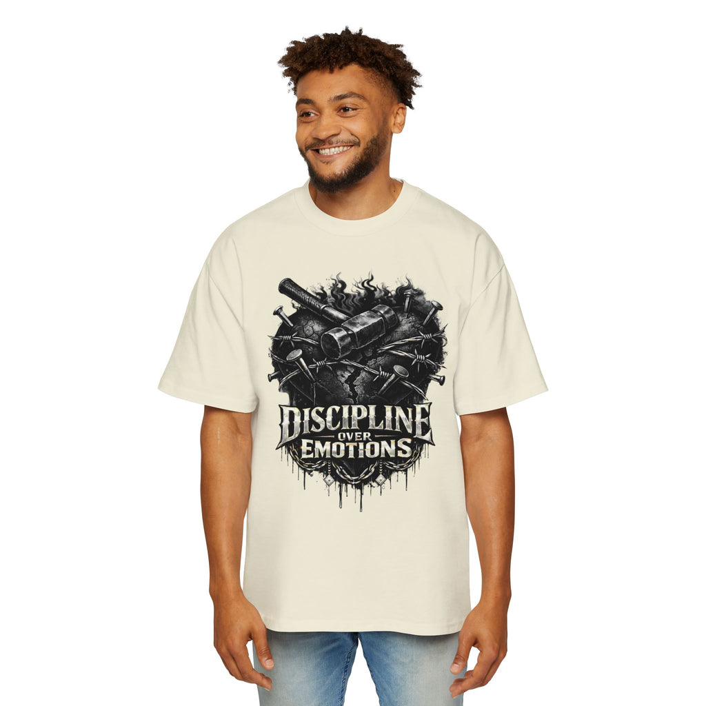 Oversized Discipline Over Emotions Graphic Tee (Black Heart) Printify
