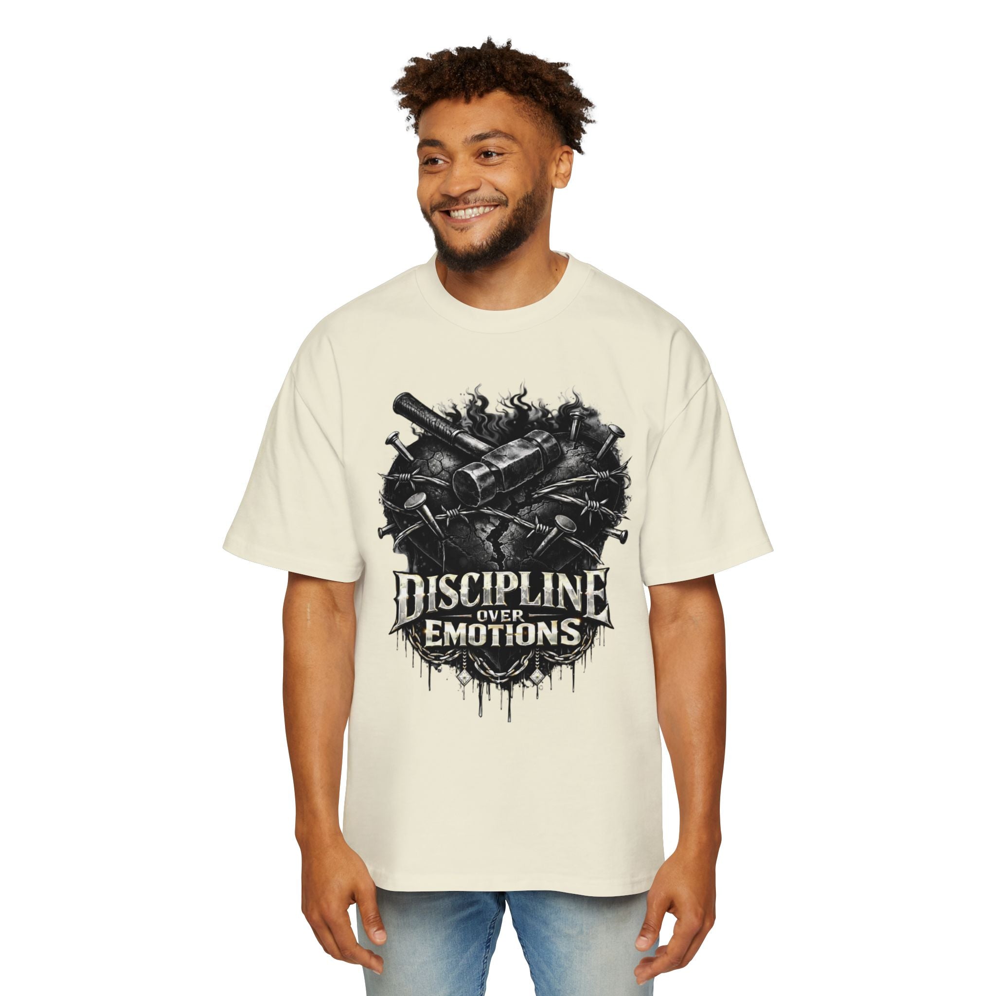 Oversized Discipline Over Emotions Graphic Tee (Black Heart) Printify