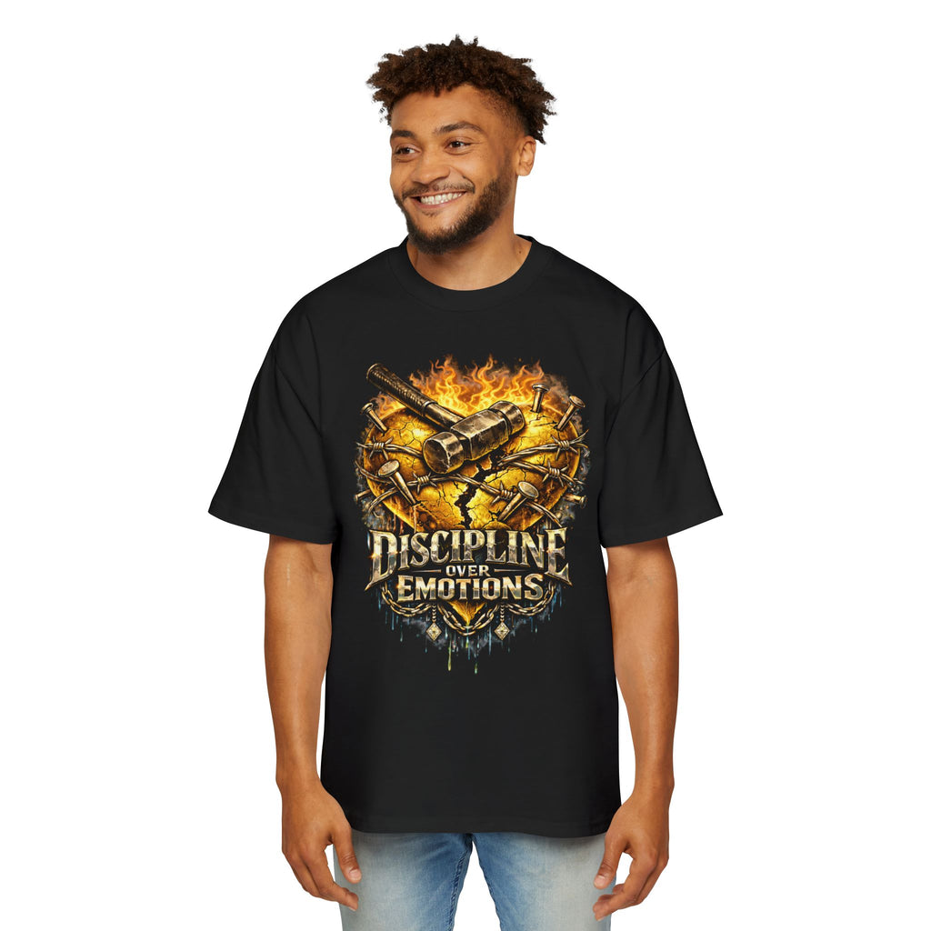 Oversized Discipline Over Emotions Graphic Tee (Gold Heart) Printify