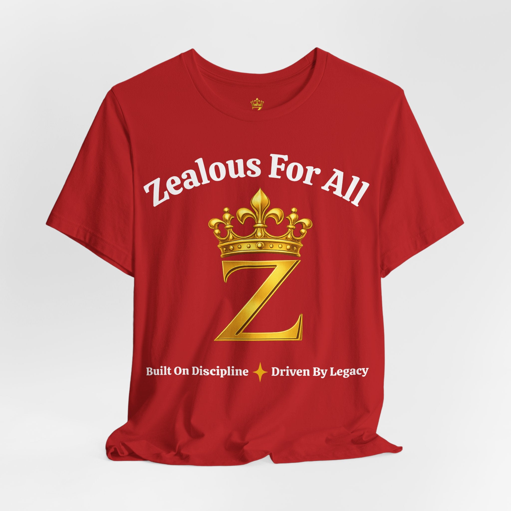 Unisex Luxury Zealous For All T-Shirt (Gold/White Words, Big Logo T-shirt) Printify