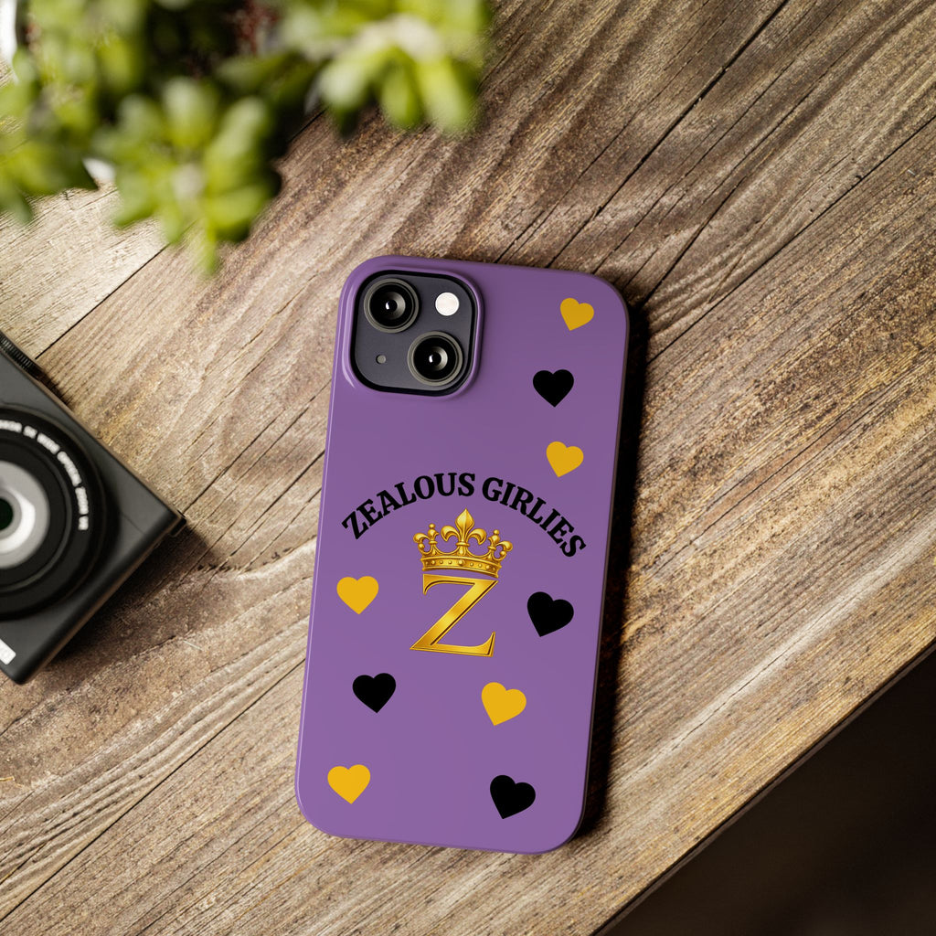 Zealous Girlies 'Z' Crown Slim Phone Case — Purple & Gold Heart Design Printify