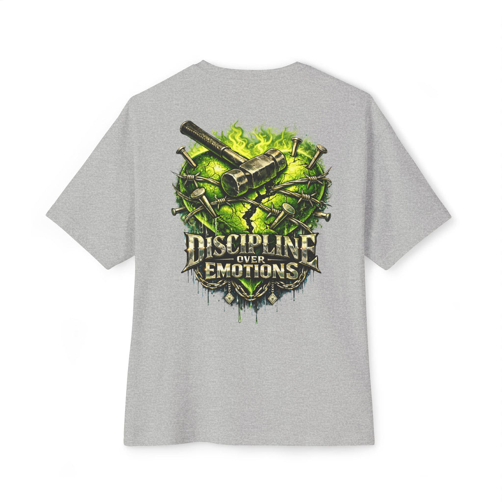 Adult *Oversized* Discipline Over Emotions (Back) Graphic Tee (Lime Green Heart) Printify