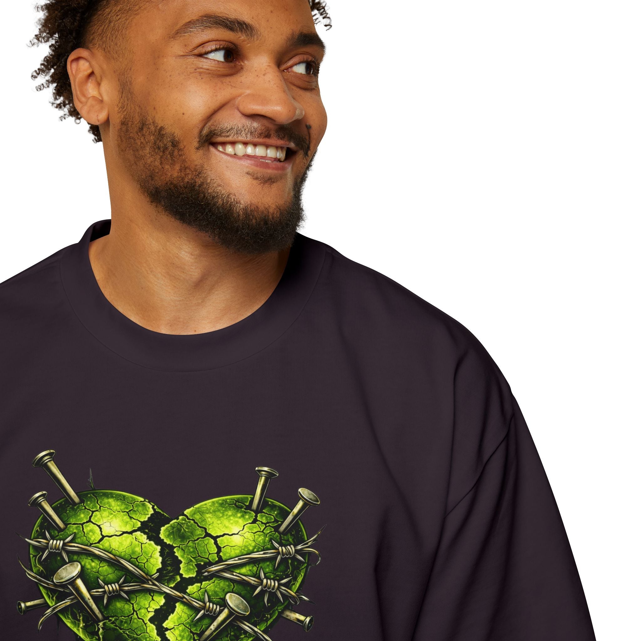 Adult *Oversized* Discipline Over Emotions (Back) Graphic Tee (Lime Green Heart) Printify