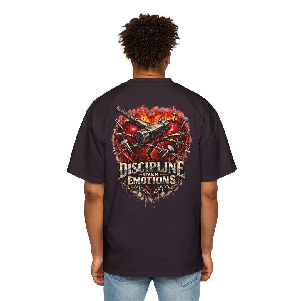 Oversized Discipline Over Emotions (Back) Graphic Tee (Red Heart) Printify