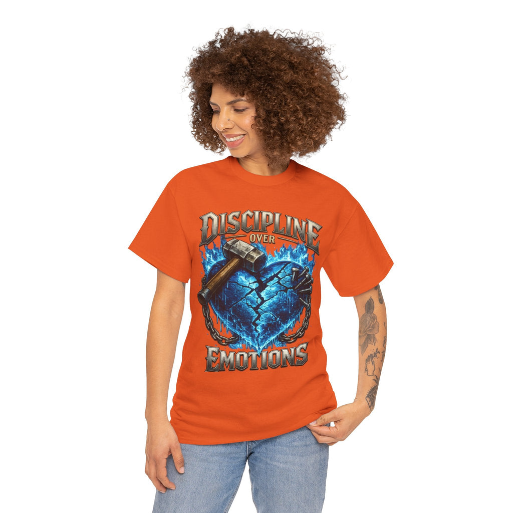 Discipline Over Emotions Graphic T-Shirt (Blue Heart) Printify