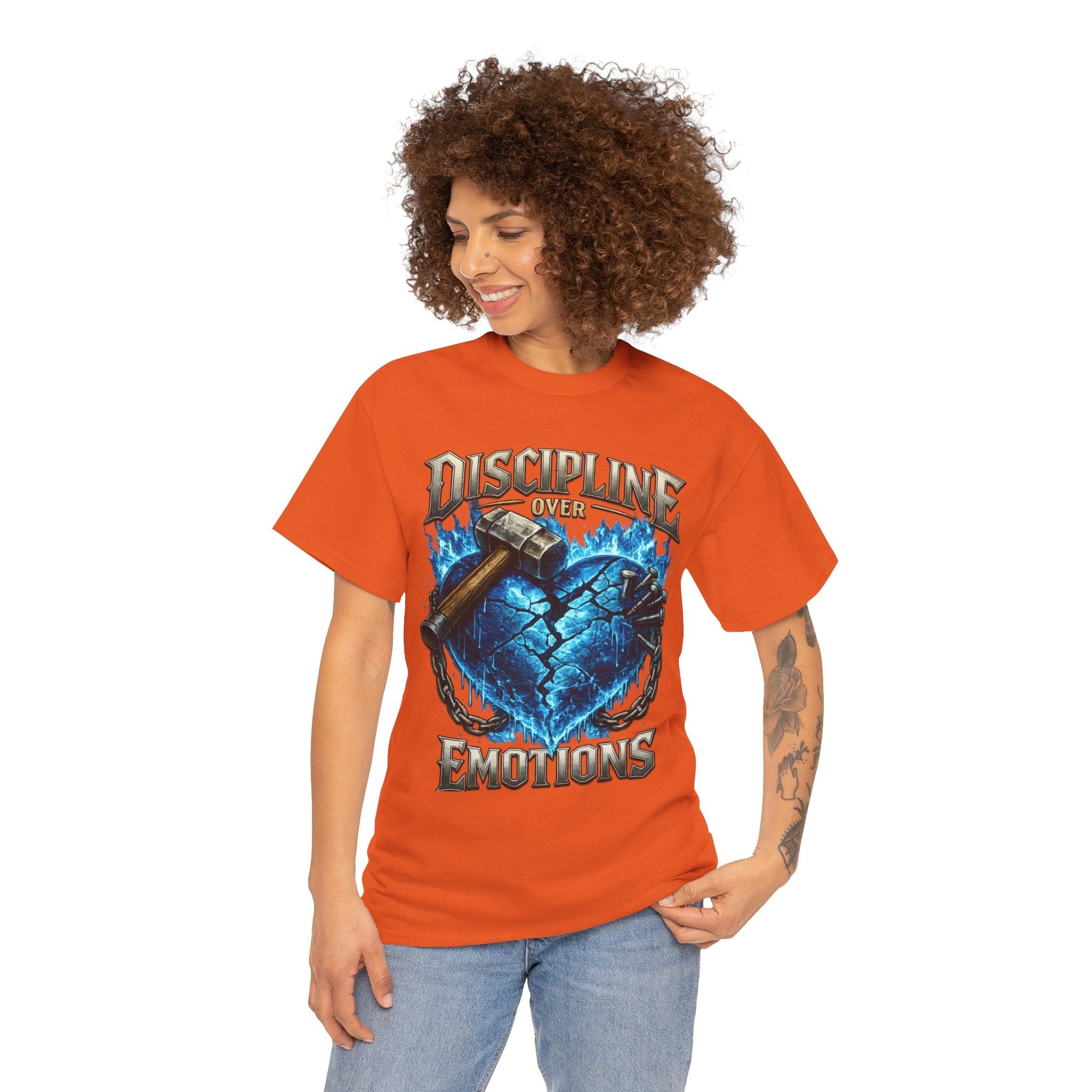 Discipline Over Emotions Graphic T-Shirt (Blue Heart) Printify