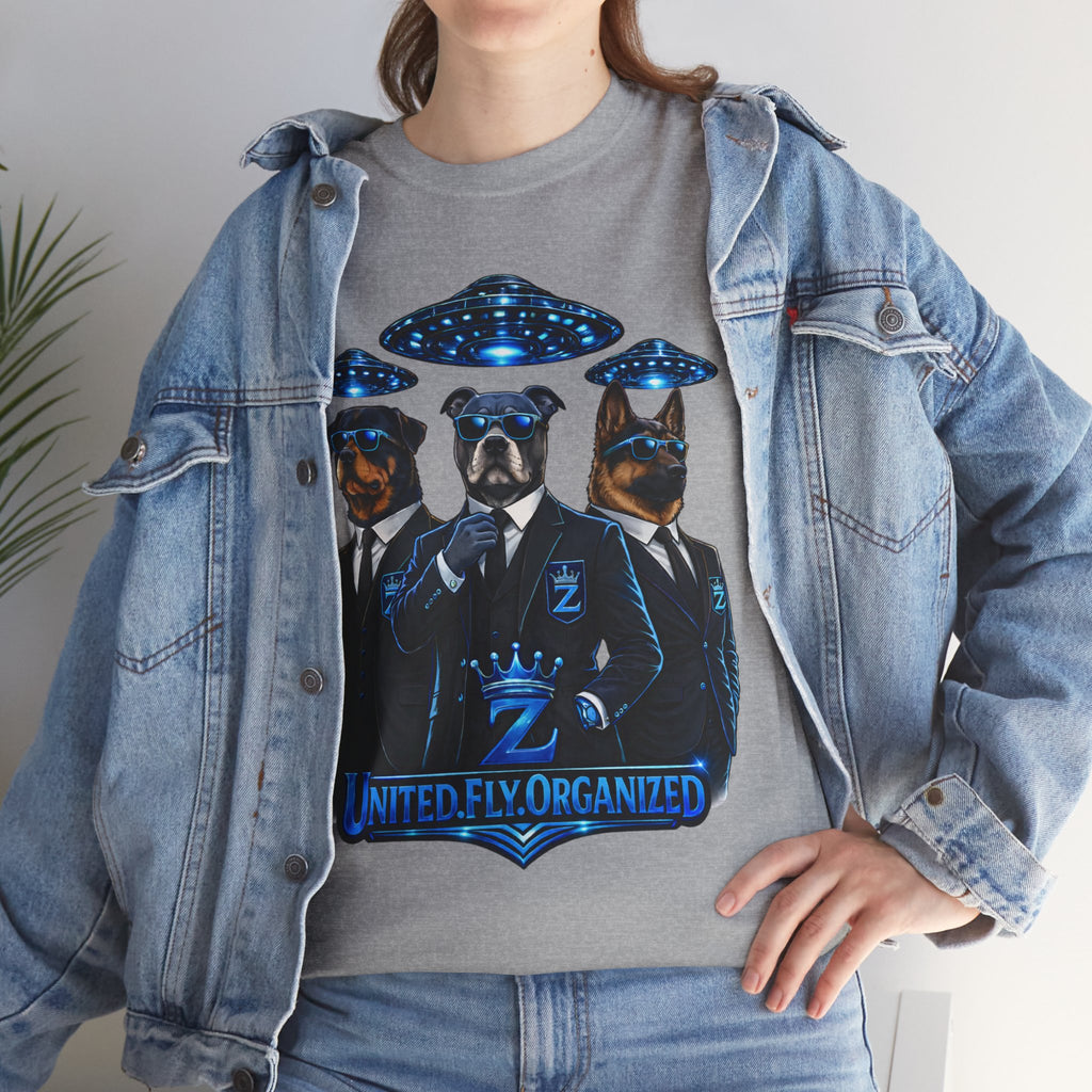 Adult "United. Fly. Organized." Graphic Tee (Blue) Printify