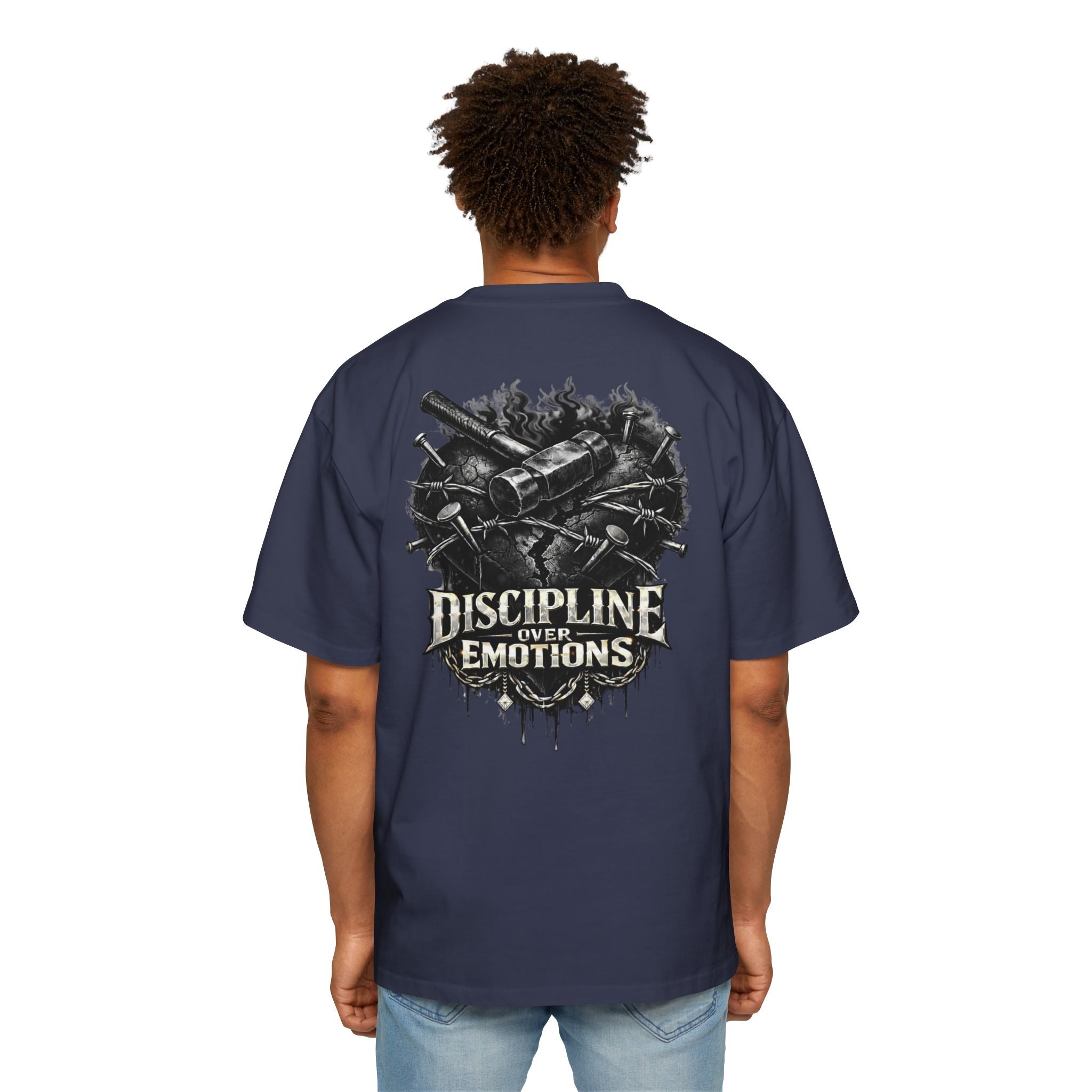 Oversized Discipline Over Emotions (Back) Graphic Tee (Black Heart) Printify